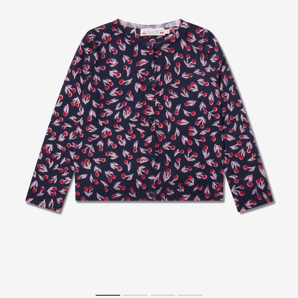 Bonpoint Blue and Red Sweater with Cherry Pattern
